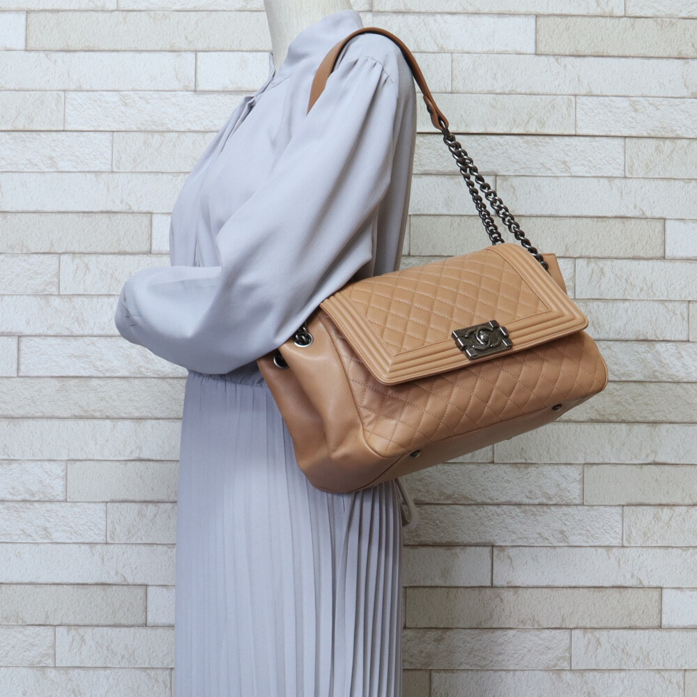 Chanel Beige Bag Boy Shoulder